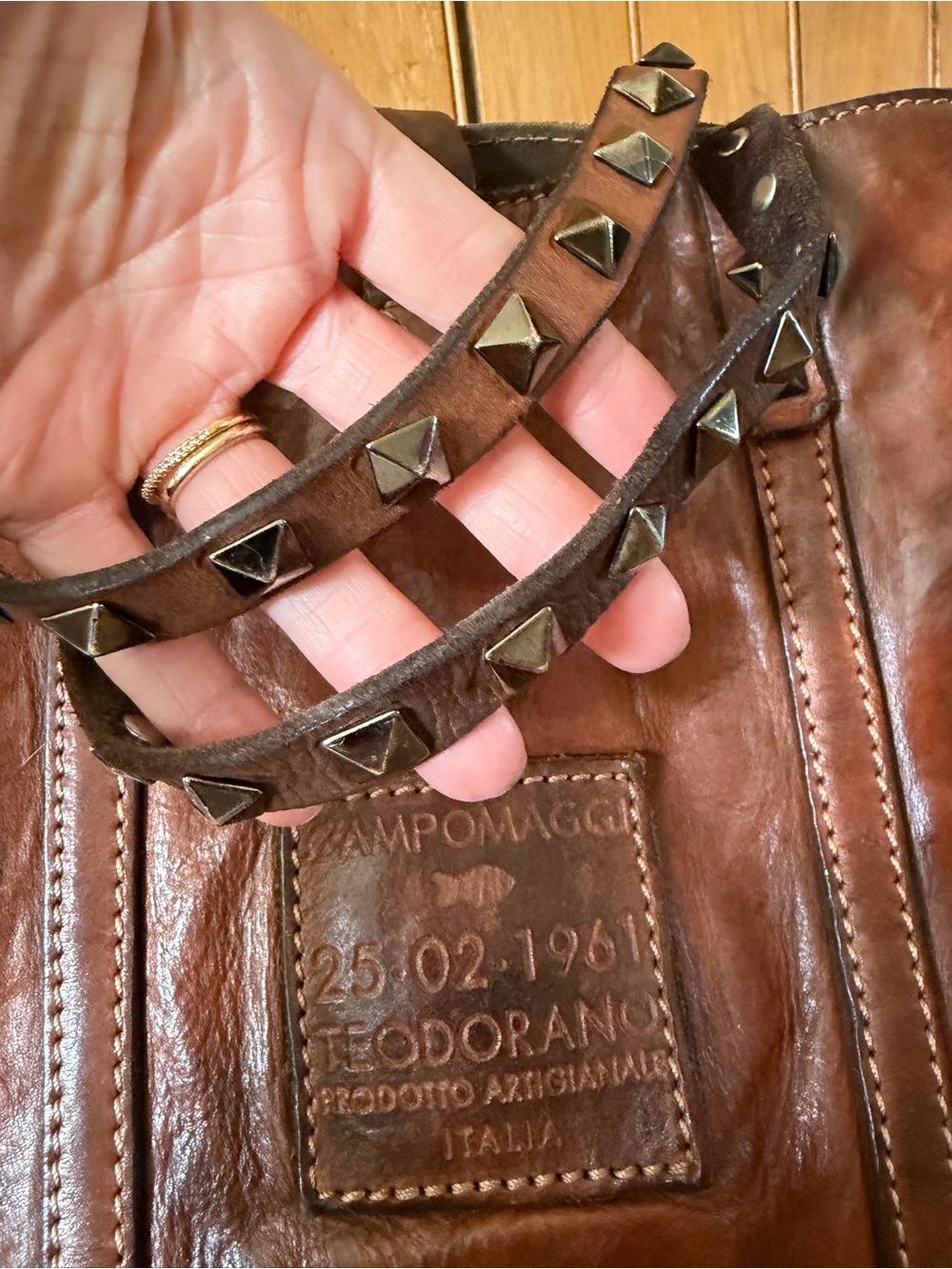 Campomaggi Brown Leather Studded Tote Bag - - Picture 4 of 4